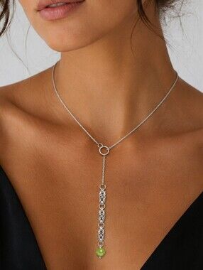 Custom One Of A Kind Chainmaille Necklace With Jade Bead 22"